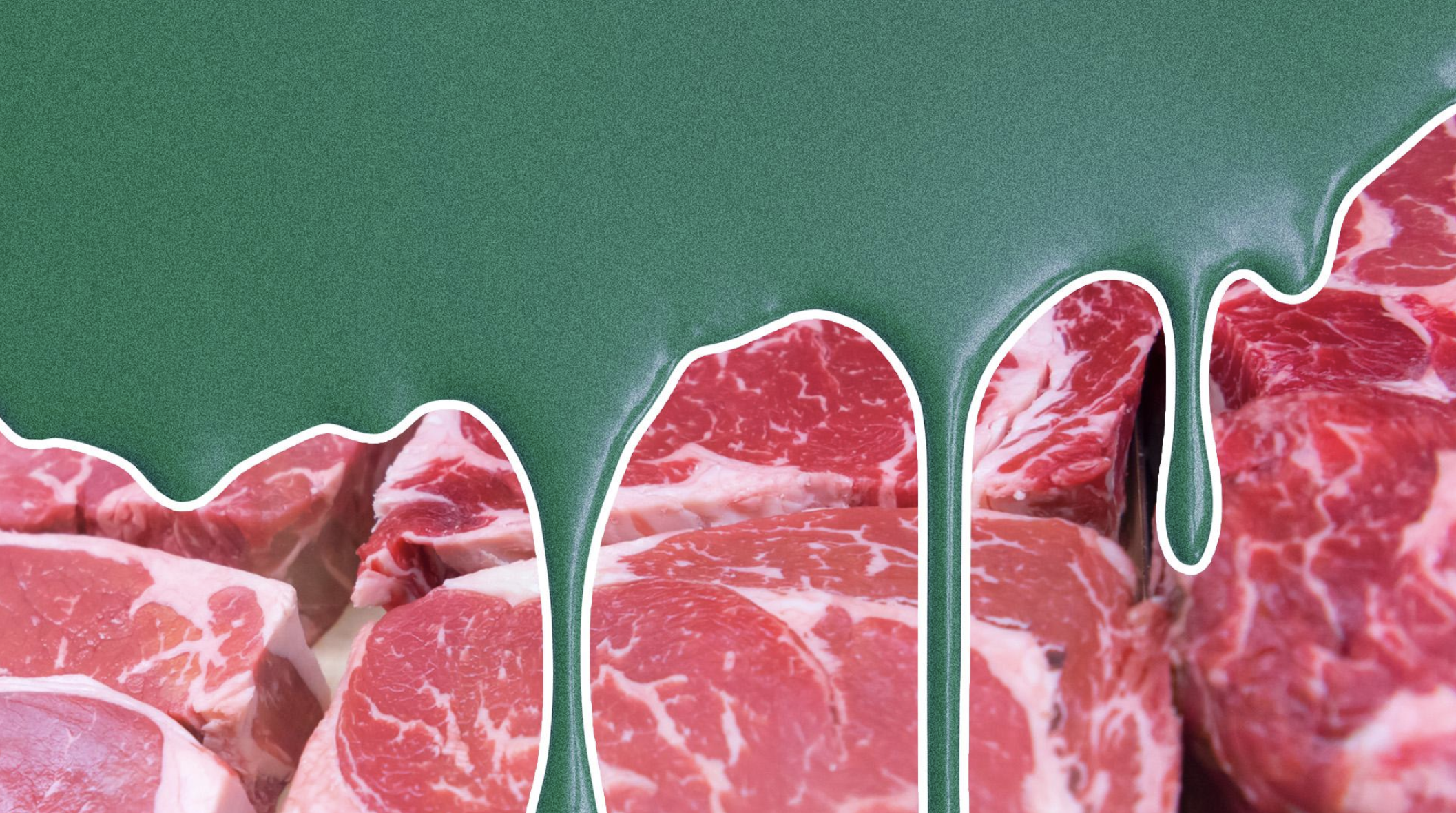 raw steaks on green background